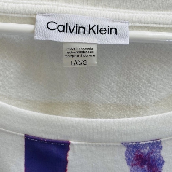 Calvin Klein T-Shirt Dress Rainbow Paint Logo Pockets Cinched Size L - 90’s Vibe - Picture 3 of 6